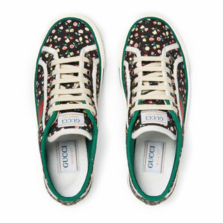 GUCCI 古驰 Tennis 1977系列 Liberty London联名 女士低帮帆布鞋 606110 2IC10 1085 黑色 36.5