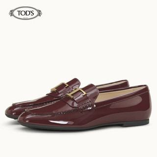 托德斯 TOD'S 2020春夏 女士牛皮乐福鞋 平底鞋 礼盒礼品 酒红色 34