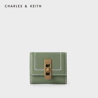 CHARLES＆KEITH2021春季新品CK6-10770489女士绗缝线设计短款钱包 Sage Green灰绿色 XXS