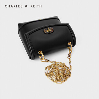 CHARLES＆KEITH2021春季新品CK2-50671207女士翻盖链条手提单肩包 Black黑色 S