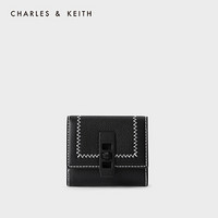 CHARLES＆KEITH2021春季新品CK6-10770489女士绗缝线设计短款钱包 Black黑色 XXS