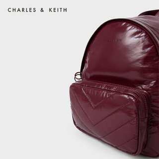 CHARLES＆KEITH2020冬季新品CK2-60150976女士V纹柔软包面双肩包 Burgundy葡萄酒红色 L