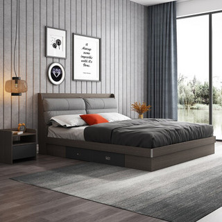 A家家具 双人床北欧现代极简板式卧室1.5米气动静音储物高箱软靠抽屉婚床 WJ1002 1.8高箱床+床垫+床头柜*1