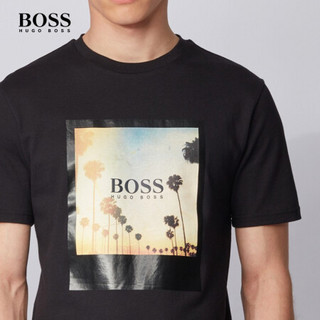 HUGO BOSS雨果博斯T恤男2020款夏日主题印花完全可回收棉质T恤 001-黑色 M