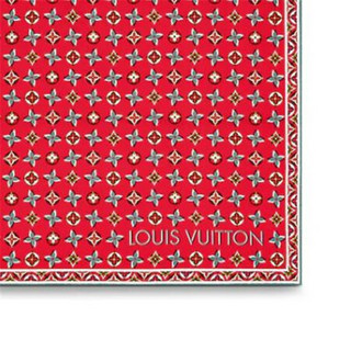 孔雀翎LV路易威登女士头巾印花经典图案雕花金属标志性细节M73844 深红色