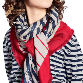 孔雀翎Louis Vuitton/路易威登2020新款女士STRIPES花卉纹围巾M76194 红白