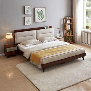 QuanU 全友 123813+105069 现代北欧框架床+床头柜+床垫 150*200cm
