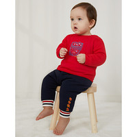 安奈儿童装网红婴儿服可爱男童爬行服夹棉2020新款宝宝两件套 朱砂红 66cm