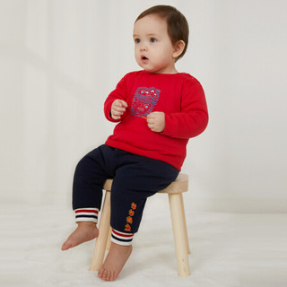 安奈儿童装网红婴儿服可爱男童爬行服夹棉2020新款宝宝两件套 朱砂红 66cm