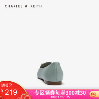 CHARLES＆KEITH2021春季CK1-70390285蝴蝶结饰休闲尖头平底单鞋女鞋 Green绿色 37