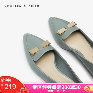 CHARLES＆KEITH2021春季CK1-70390285蝴蝶结饰休闲尖头平底单鞋女鞋 Green绿色 37