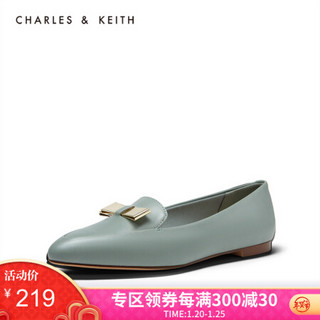 CHARLES＆KEITH2021春季CK1-70390285蝴蝶结饰休闲尖头平底单鞋女鞋 Green绿色 37