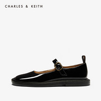 CHARLES＆KEITH2021春季CK1-71680026时尚玛丽珍平底休闲低跟单鞋女 Black黑色 40