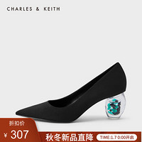 CHARLES＆KEITH2021春季新品CK1-60280276女士设计跟尖头高跟单鞋 Black黑色 38