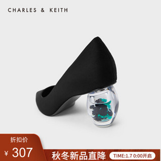 CHARLES＆KEITH2021春季新品CK1-60280276女士设计跟尖头高跟单鞋 Black黑色 38