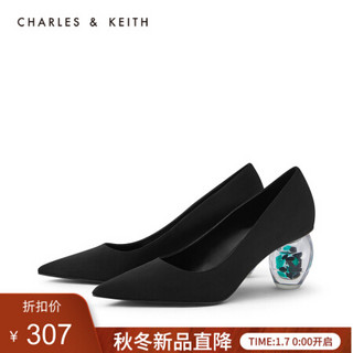 CHARLES＆KEITH2021春季新品CK1-60280276女士设计跟尖头高跟单鞋 Black黑色 38