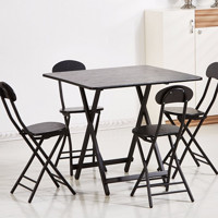 镜立方 折叠桌子吃饭桌小椅子组合 单方桌-精致黑 80*80*75方腿