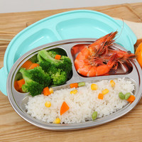 美厨（MAXCOOK） 宝宝小学生防烫餐盒儿童饭盒便当盒304不锈钢食堂餐盘分格简约 有托盘 26*17.5cmMCFT708