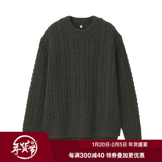 无印良品 MUJI 女式 含牦牛绒羊毛 缆绳图案 毛衣 深棕色 L