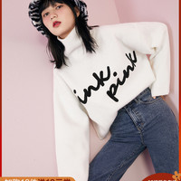 乐町针织衫20#秋冬季新款毛衣女高领绣花线套衫外套