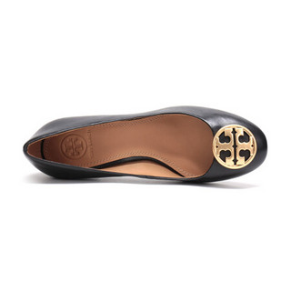 托里·伯奇 TORY BURCH 奢侈品 TB女鞋 CHELSEA系列皮革中跟船鞋黑色金色LOGO装饰 45900 006 9/39码