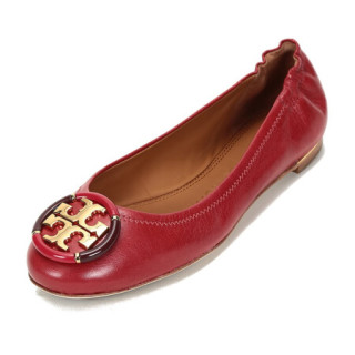burch 奢侈品 tb女鞋 minnie系列羊皮芭蕾舞鞋平底鞋船鞋红色金属logo