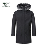 七匹狼羽绒服2020冬季羽绒服男中长款狐狸毛领加厚商务男装外套1D1A70108261001(黑色)170/88A/L