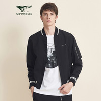 七匹狼夹克男士2020冬季棒球领时尚休闲净色多袋设计舒适机车外套1D1A70101206001(黑色)170/88A/L