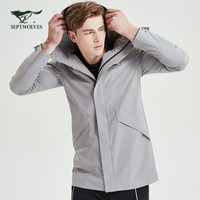 七匹狼夹克 男士2021年秋冬季连帽外套休闲简洁长袖中长款梭织单茄克上衣男装衣服 005(浅灰) 165A