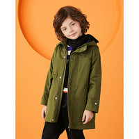 安奈儿童装男童冬季新款保暖加绒里布连帽风衣外套 松果绿 160cm