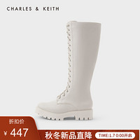 CHARLES＆KEITH2021春季CK1-90360348女士复古系带厚底马丁靴 粉白色Chalk 38