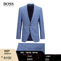 HUGO BOSS雨果博斯男士2021春夏款特色方格初剪羊毛修身西服套装 497-泛蓝色 46A