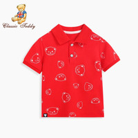 精典泰迪Classic Teddy童装儿童T恤短袖男童打底衫男孩polo翻领上衣2020新款 小熊满印大红 110