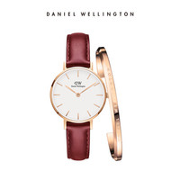 丹尼尔惠灵顿 DanielWellington DW手表女款28mm白盘金边红皮带学生手表DW00100266+手镯小号DW00400003