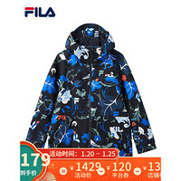 FILA 斐乐官方男士运动外套2021春季新款印花满印连帽外套男 传奇蓝-ZA 170/92A/M