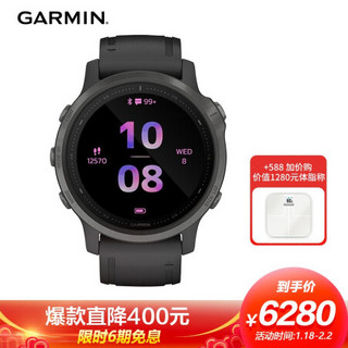 GARMIN 佳明 户外手表Fenix6S Pro蓝宝石镜面DLC镀膜灰色表圈运动手表黑色表带GPS心率血氧音乐支付腕表