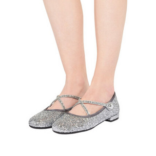 缪缪MIU MIU 女士银色闪粉织物芭蕾平底鞋 5F873CFD010-36B-F0118 38