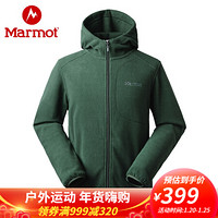 Marmot 土拨鼠 20秋冬新款户外男士保暖透气长袖抓绒开衫连帽卫衣 鳄鱼绿4764 L 欧码偏大