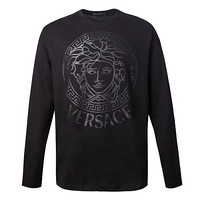 VERSACE 范思哲  20春夏  男士棉质黑色长袖LOGO印花T恤 A85871 A228806 A1008 XL码