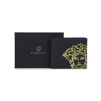 范思哲 VERSACE 奢侈品 20秋冬 男士皮革美杜莎头像荔枝纹短款钱包钱夹 黑色 DPU2463 DVTG4M DNZ5H