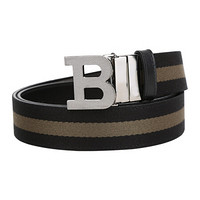 BALLY 巴利 男士帆布拼皮质黑灰拼色腰带 B BUCKLE 35 MT 47 100