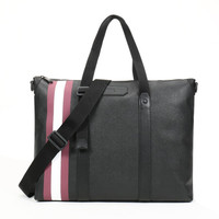 巴利 BALLY 男士Off Shore系列涂层帆布手提单肩斜挎包黑色红白条纹 STONER OF 06 6230620