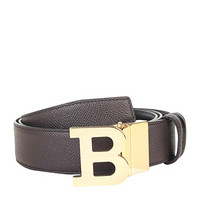 BALLY 巴利 男士黑色咖啡色皮质金色扳扣式双面皮带腰带 B BUCKLE 35 M 011 6226626 110cm