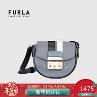 芙拉 FURLA 2021春夏款 奢侈品 METROPOLIS系列 女士蓝色+黑色牛皮革迷你单肩斜挎包