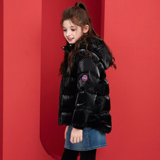 笛莎（DEESHA）女童外套2020冬季中大童儿童时尚休闲运动风连帽羽绒服黑色 130