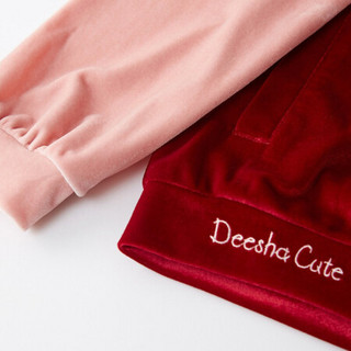 笛莎（DEESHA）中大童撞色丝绒保暖套装秋季女童长袖套装酒红160