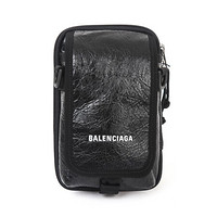 巴黎世家 BALENCIAGA 男士 黑色皮革logo印花斜挎包 593329 DB9C5 1000