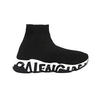 巴黎世家 BALENCIAGA 男士经典黑色提花针织运动鞋，黑白涂鸦鞋底 605972 W05GE 1015 42 码