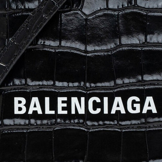 巴黎世家 BALENCIAGA FW20秋冬 女士Shopping方格竖款皮革鳄鱼压纹手机包手提斜挎包 593826 1U61N 1090 黑色