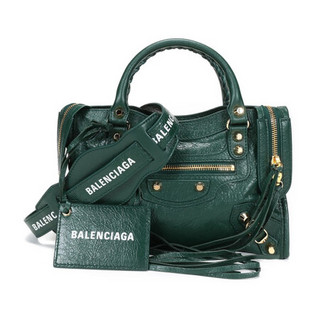 巴黎世家 BALENCIAGA 女士Classic City系列皮革手提单肩斜挎包机车包深绿色迷你款 300295 DB5XG 3091